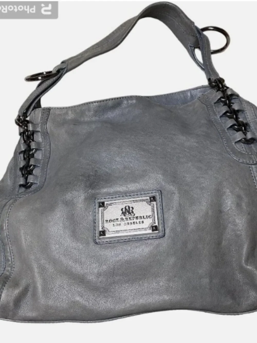 ROCK AND REPUBLIC PEWTER GRAY WEATHERED LEATHER SLOUCH SHOULDER BAG